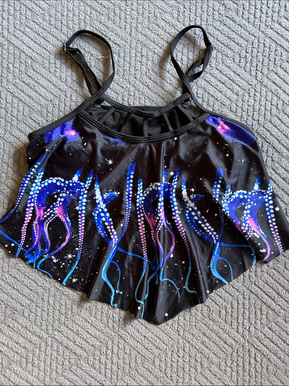 Black Halter Tankini Top with Neon Jellyfish Print
